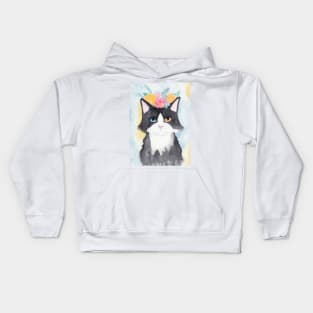 Spring Portrait of a Tuxedo Cat Kids Hoodie